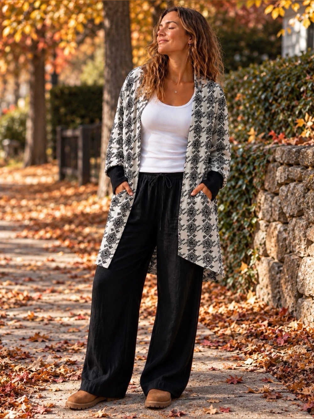 White House Black Market Cotton Wool Blend Geometric Open Cardigan